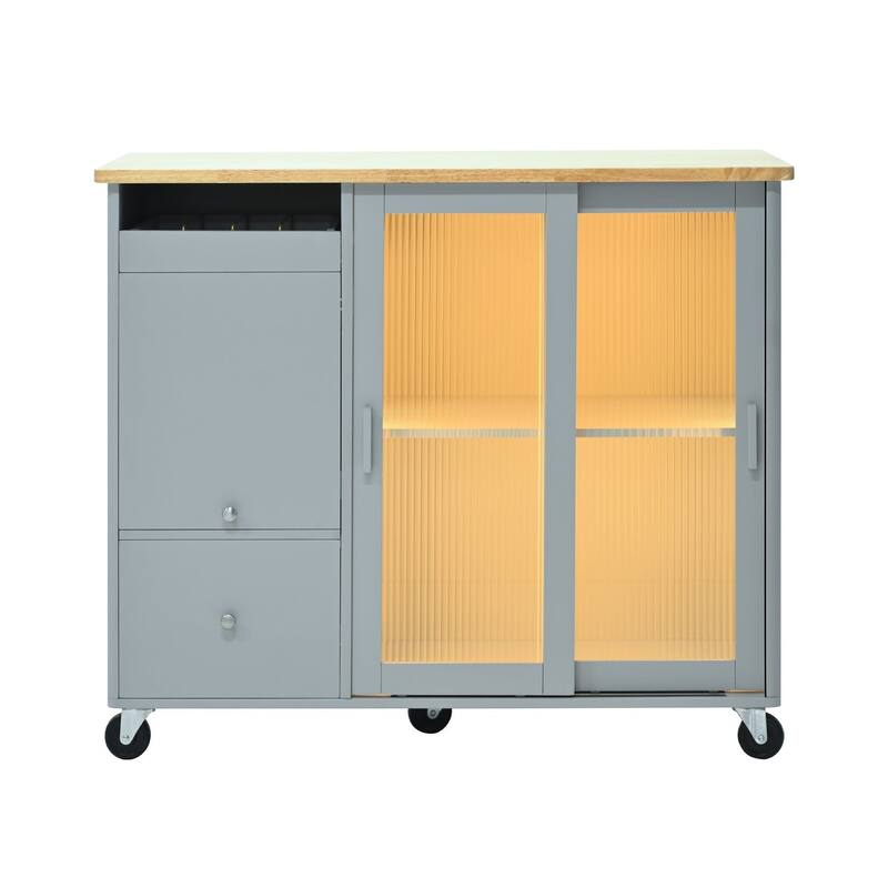 Rubberwood Kitchen Cart with Drop Leaf, Internal Storage Rack, Flip Cabinet Door, and 2 Drawers