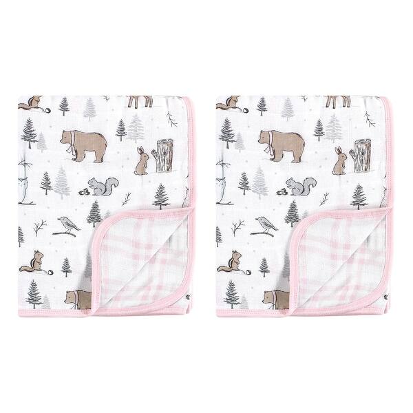 slide 1 of 1, Hudson Baby Infant Girl 2Pc Muslin Tranquility Quilt Blanket, Winter Forest, One Size - Winter Forest - One Size One Size - Winter Forest