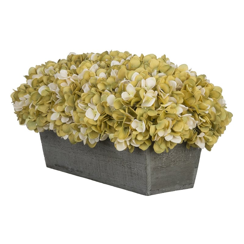 Faux Hydrangeas in Grey Wood Washed Ledge Planter