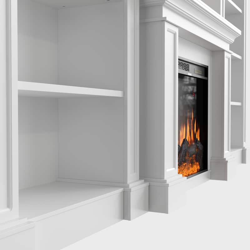 Electric Fireplace Mantel with Bookshelves, 115.5" Entertainment Center with Built-in Shelving