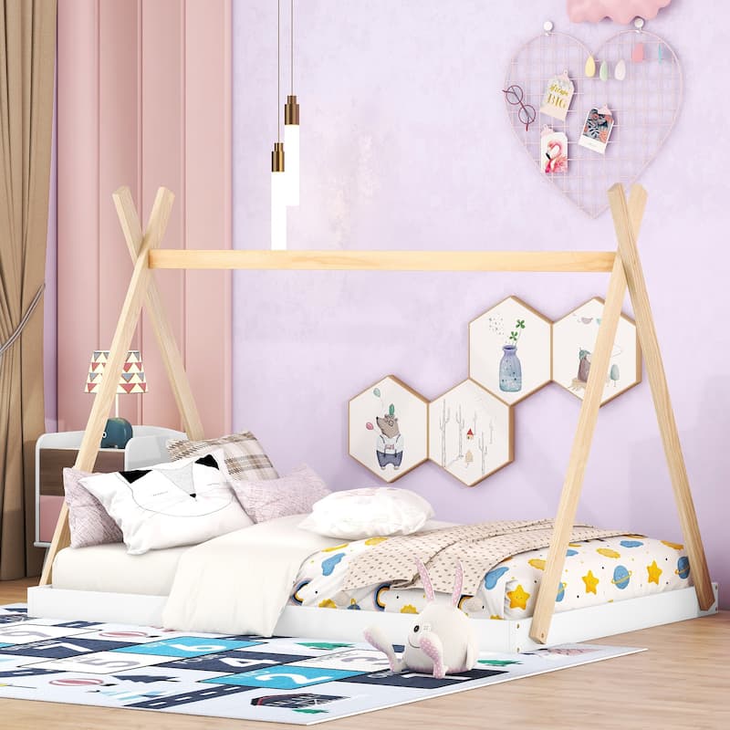 Wood Tent Floor Bed with Triangle Structure