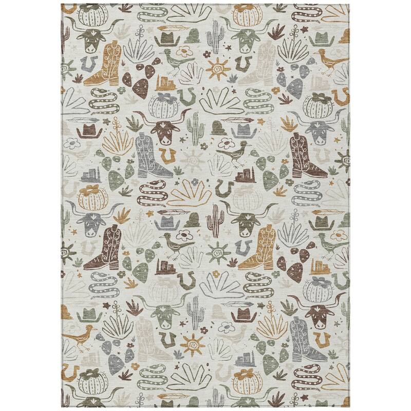 Machine Washable Indoor/ Outdoor Modern Ranch Chantille Rug