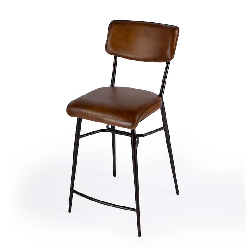 Odessa 26" Square Leather Counter Stool - Single - Brown - Counter Height