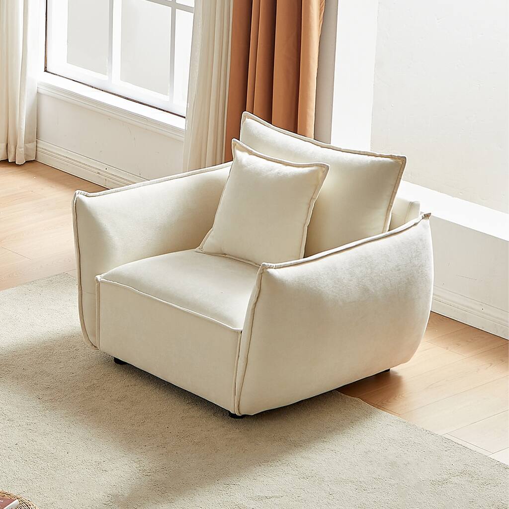 Beige 44" Upholstered Arm Chair with Pillows