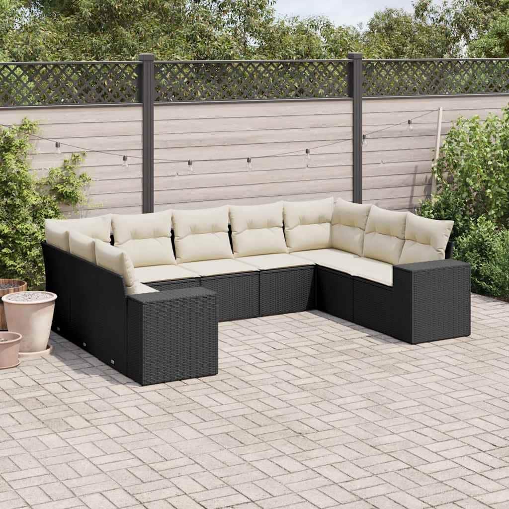 vidaXL Garden Sofa Set Black and Cream White - 24.4 x 32.7 x 27.2