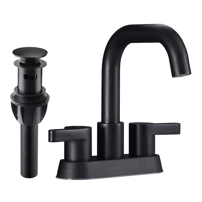 Bathroom Faucet 2 Handle 4 Inch Centerset Bathroom Sink Faucets 3 Hole with Pop Up Drain and Water Supply Lines, Matte Black - Matt Black