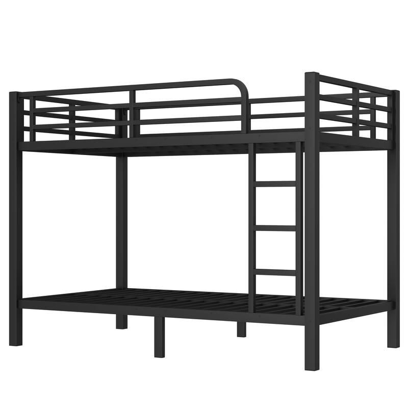 Roomfitters Metal Twin over Twin Bunk Bed, Heavy Duty Space Saving Frame with Ladder and Guardrails, Black