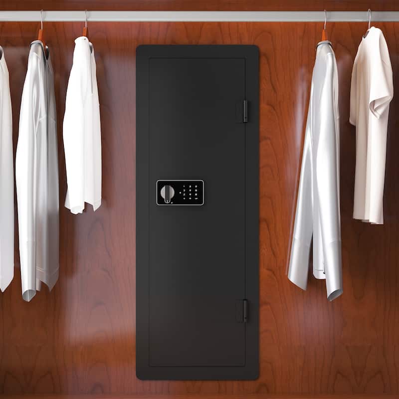 Roomfitters Wall Gun Safe: Quick-Access Rifle Safe with Removable Shelf and Digital Keypad (Black and Silver)
