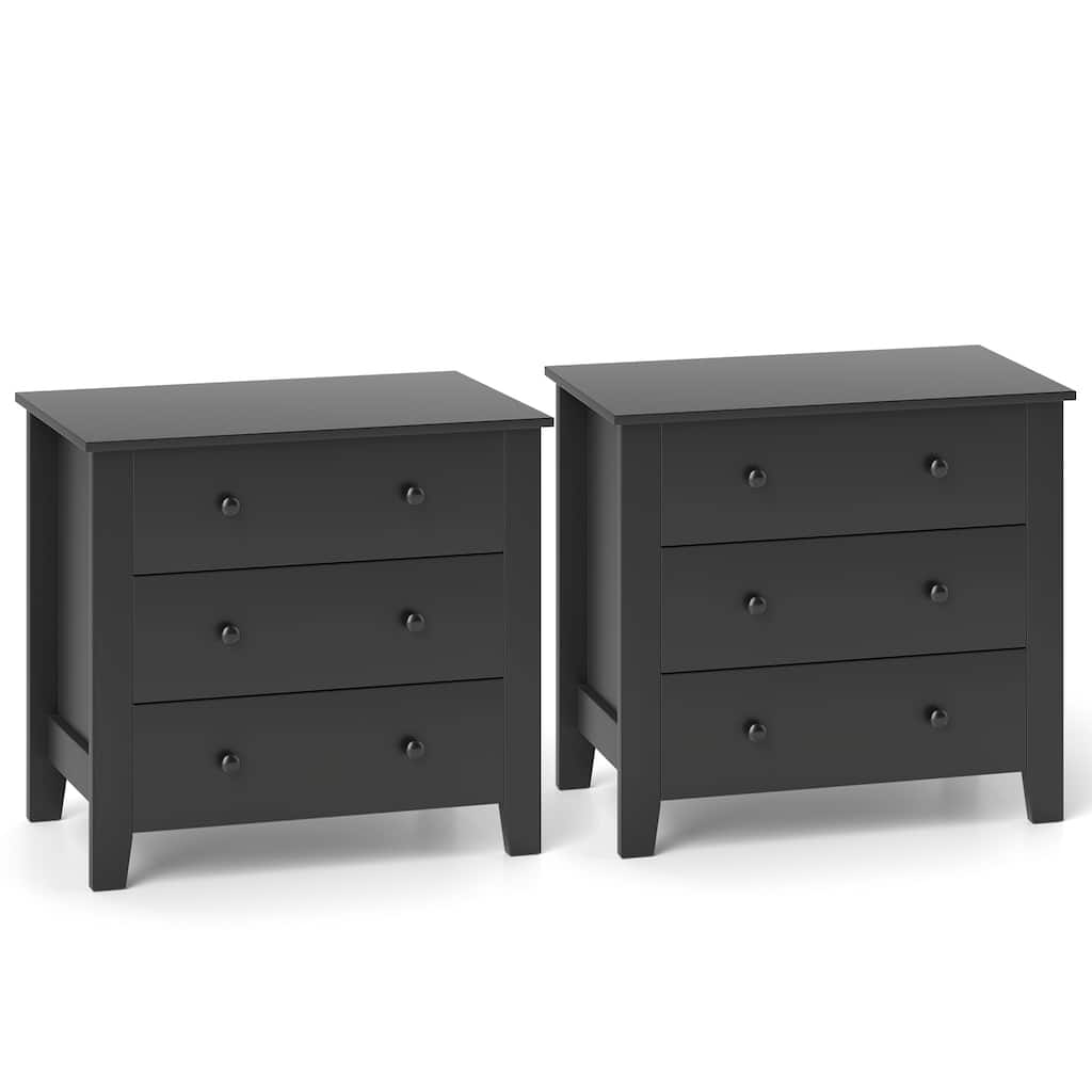 Gymax 2PCS 3-drawer Dresser w/ Convenient Handles Smooth Slide Rails