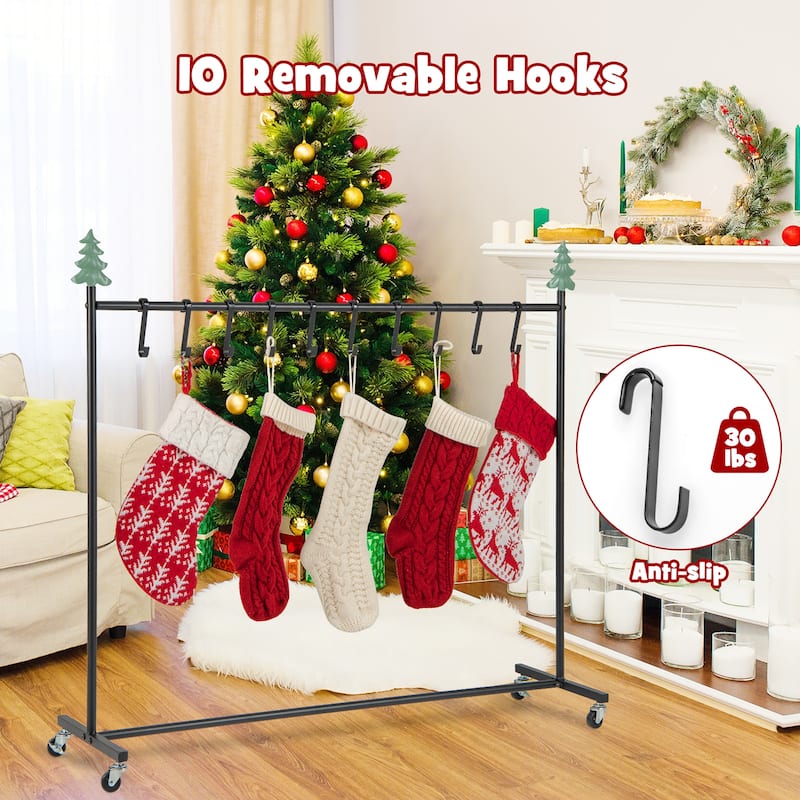 Gymax 10-Hook Christmas Stocking Holder Stand on Wheels w/ 6 Removable - Multi - See Details