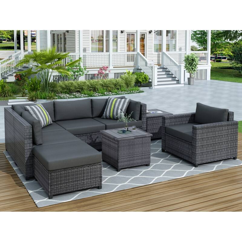 8Piece Outdoor Patio Furniture Set for 56, Rattan Wicker Sectional