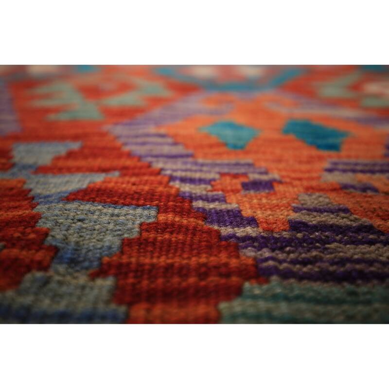South Western Kilim Area Rug Hand-Woven Wool Carpet - 9'8" x 13'3"
