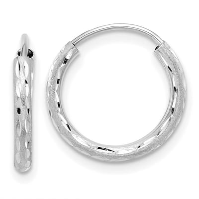 Curata 14k White Gold Polished and Satin Diamond cut Endless Hoop Earrings - 15.4x2mm