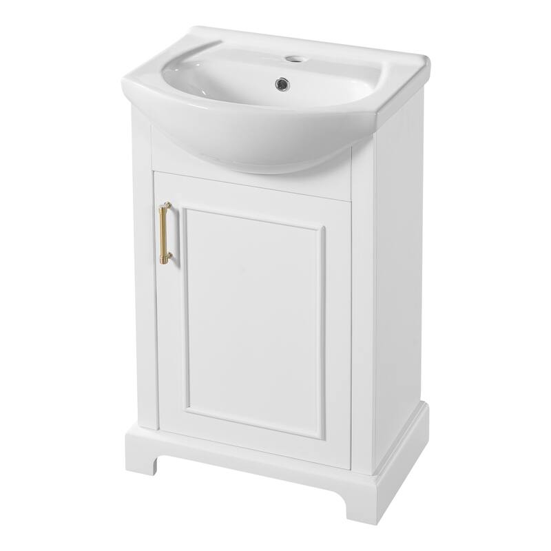 Roomfitters 20" Bathroom Vanity with Bulged Ceramic Basin, Freestanding French Style Storage Cabinet & Soft Close Door