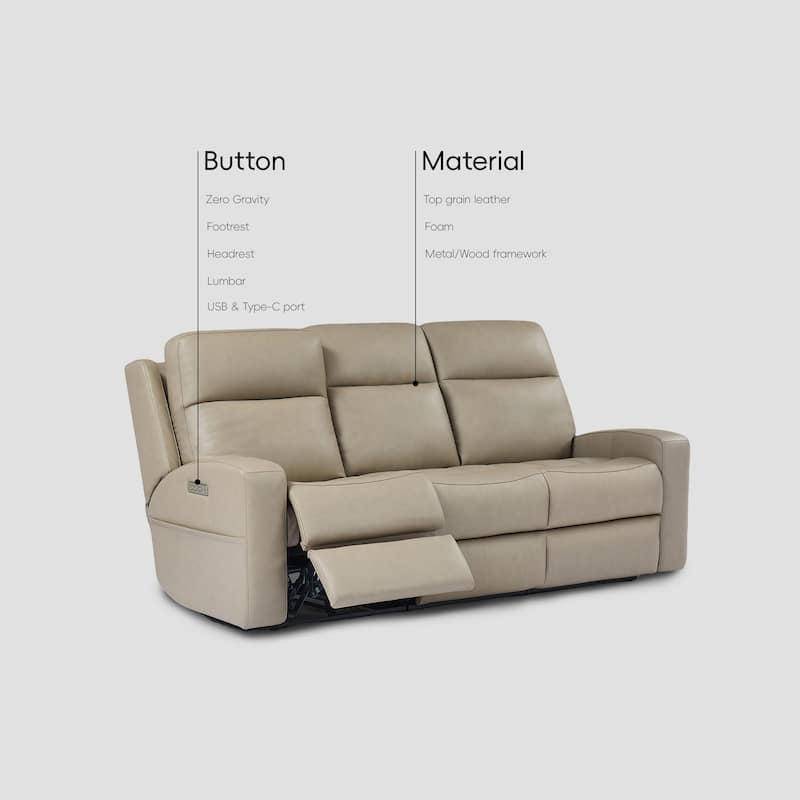 86''W Genuine Leather Triple Power Reclining Sofa with Power Headrest and Power Lumbar