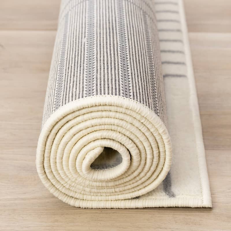 Forte White Grey Curved Arches Indoor Area Rug