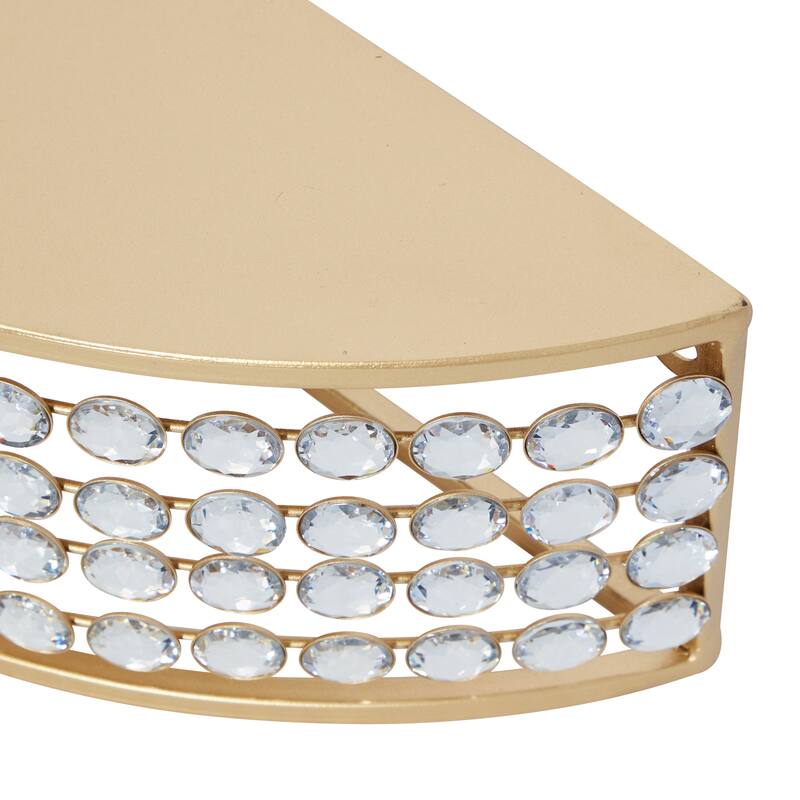 Gold Metal Half-Moon Wall Shelf with Crystal Embellishments (Set of 2)