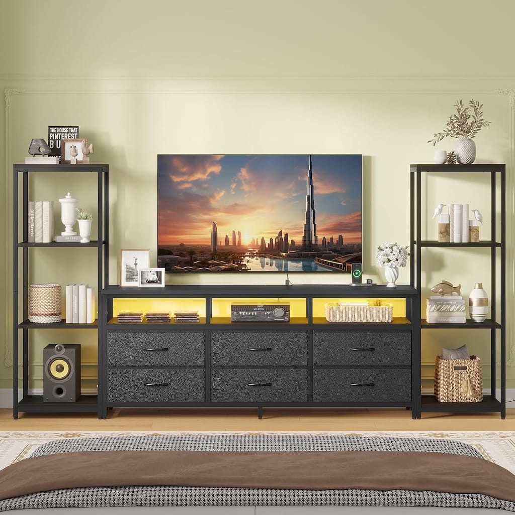 TV Stand Dresser with Bookcase TV Console Table Entertainment Center LED