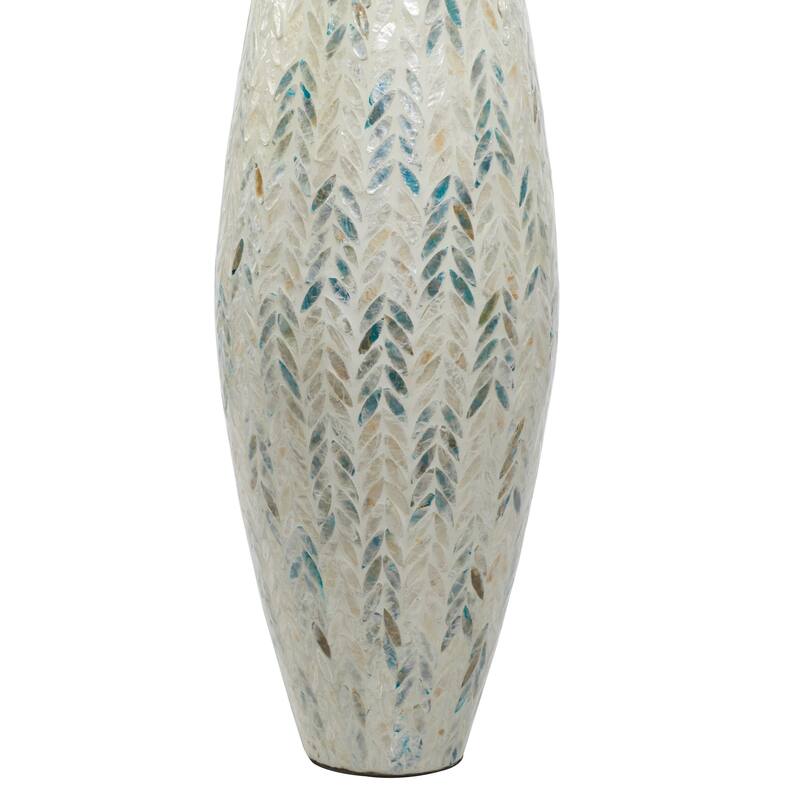 Mother of Pearl Shell Handmade Tall Mosaic Vase with Blue Accents - White - Roche River Decor - 10"W x 10"L x 33"H