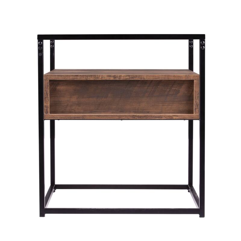 22" Black Glass And Iron Square End Table With Drawer With Shelf - 20x20x22