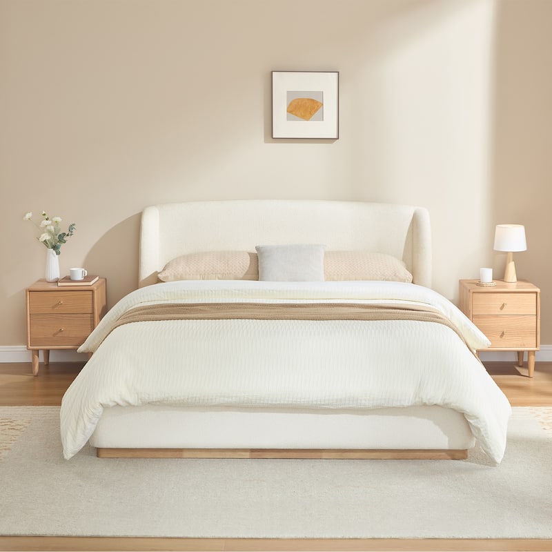 Spruce & Spring Modern Bouclé Upholstered Wingback Bed with Solid Wood Base - Full