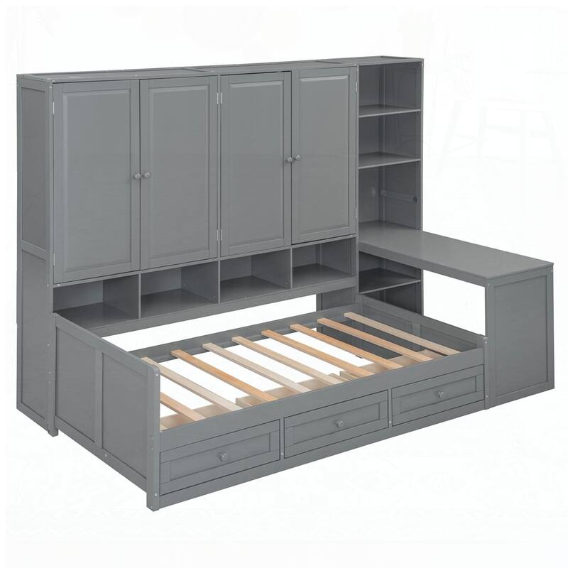 Wooden Daybed With Three Drawers and All-in-One Cabinet