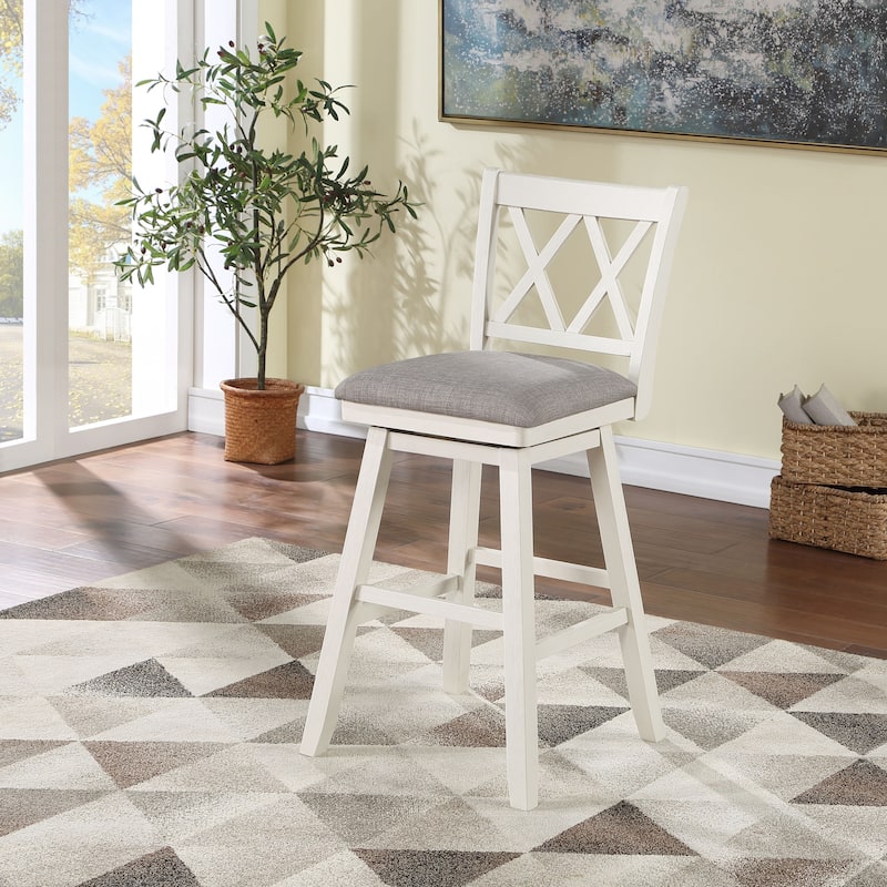 Brookline Wooden Linen Swivel Dining Room Barstool - Cream/White/Gray Seat - Bar Height