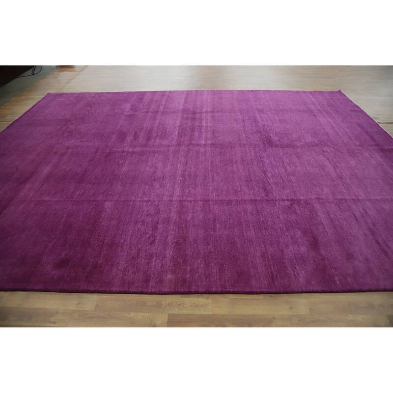 Hand Knotted Oriental 100% Wool Carpet Modern Solid Purples Gabbeh Area Rug - 12' 2'' X 9' 3''
