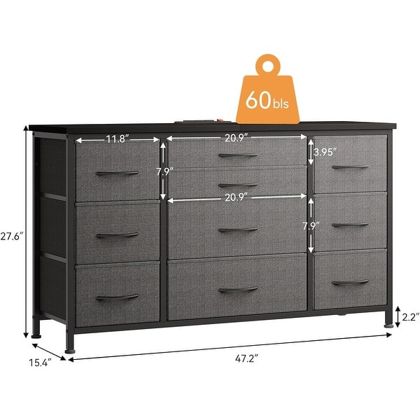 dimension image slide 3 of 5, 55 Inch TV Stand 10 Drawer TV Dresser with Charging Station
