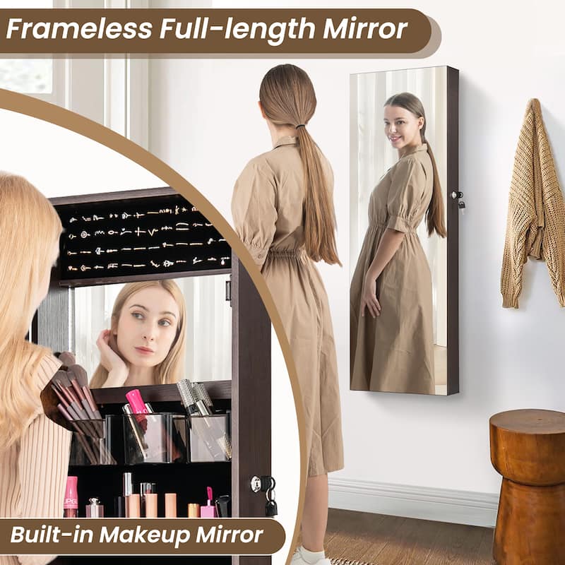 Gymax 43.5'' Jewelry Mirror Cabinet w/ Full-length Mirror & Interior