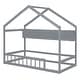 preview thumbnail 4 of 8, Wooden Twin House Bed with Storage Shelf, Kids Bed w/Fence & Roof,Gray