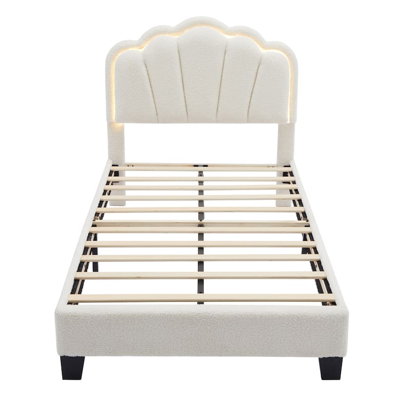 2-Pieces Bedroom Sets, Twin Size Upholstered LED Platform Bed with Storage Ottoman
