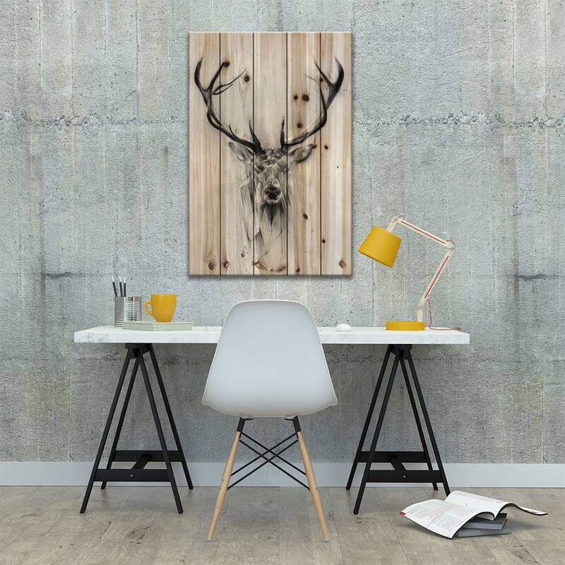Red Deer Print On Wood by Alexis Marcou - Multi-Color