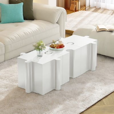 Christopher Knight Home - Joli Puzzle Art Modern 3-Piece Modular Outdoor Side Table Set with Interlocking Design