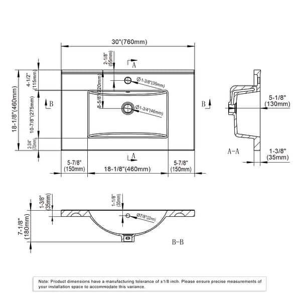 dimension image slide 4 of 13, Dowell 18" FTB Ceramic Single Bathroom Vanity Basin