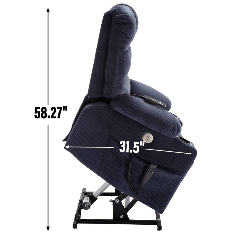 Chenille Power Lift Recliner with Massage, Heating & Cup Holders