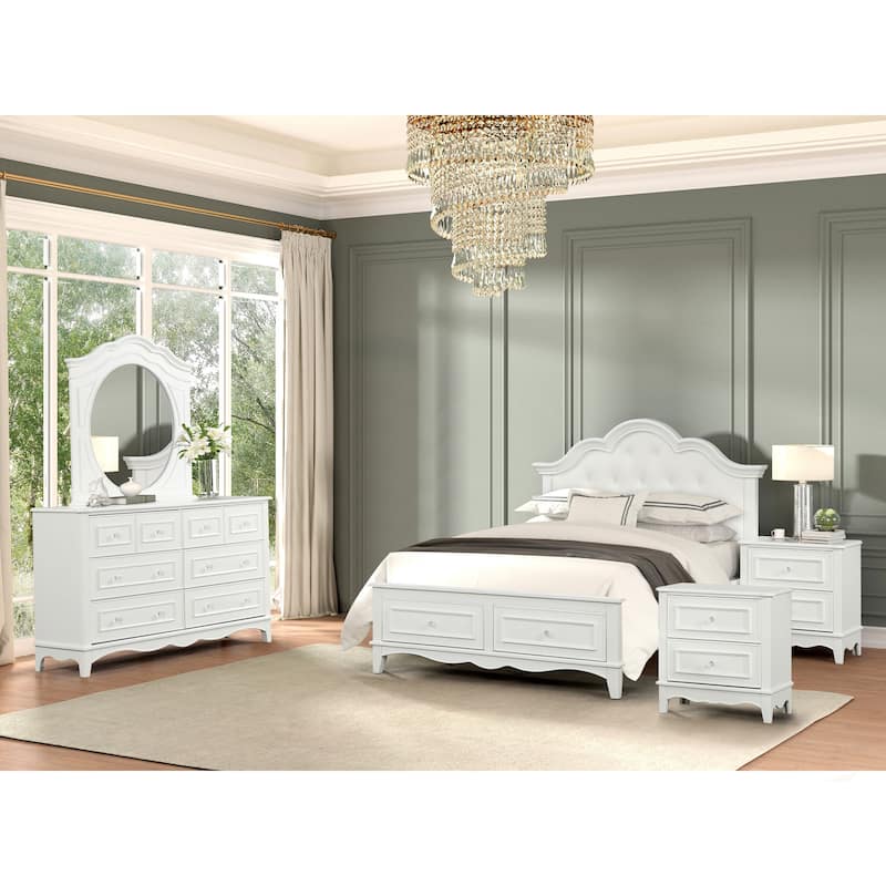 Furniture of America Lindsey Traditional 5-Piece White Platform Bedroom Set with Tufted Headboard