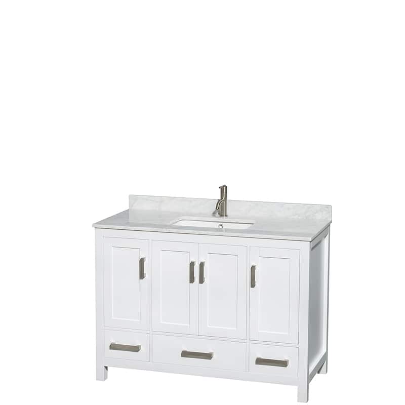 Wyndham Collection Sheffield Single Vanity Set - 48-Inch Single - White, White Carrara Marble Top, Chrome Trim