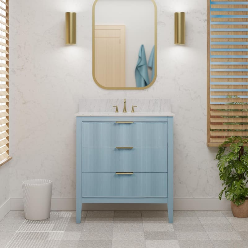 Evelyn 30-inch Vanity with Engineered Marble Top - Powder Blue