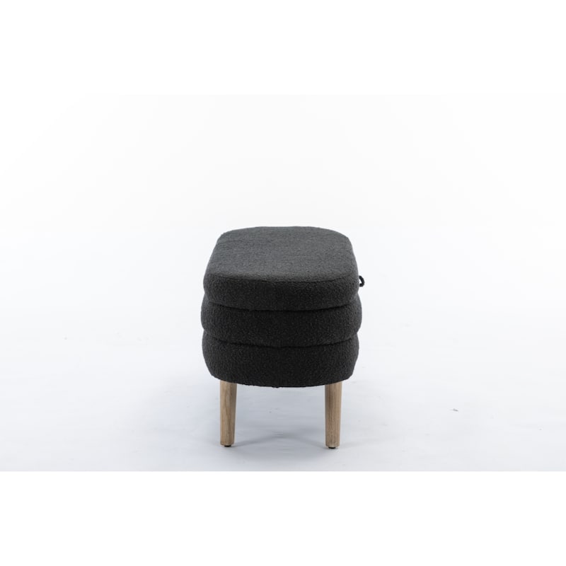 Boucle Fabric Storage Bench Bedroom Bench With Wood Legs For Living Room Bedroom Indoor