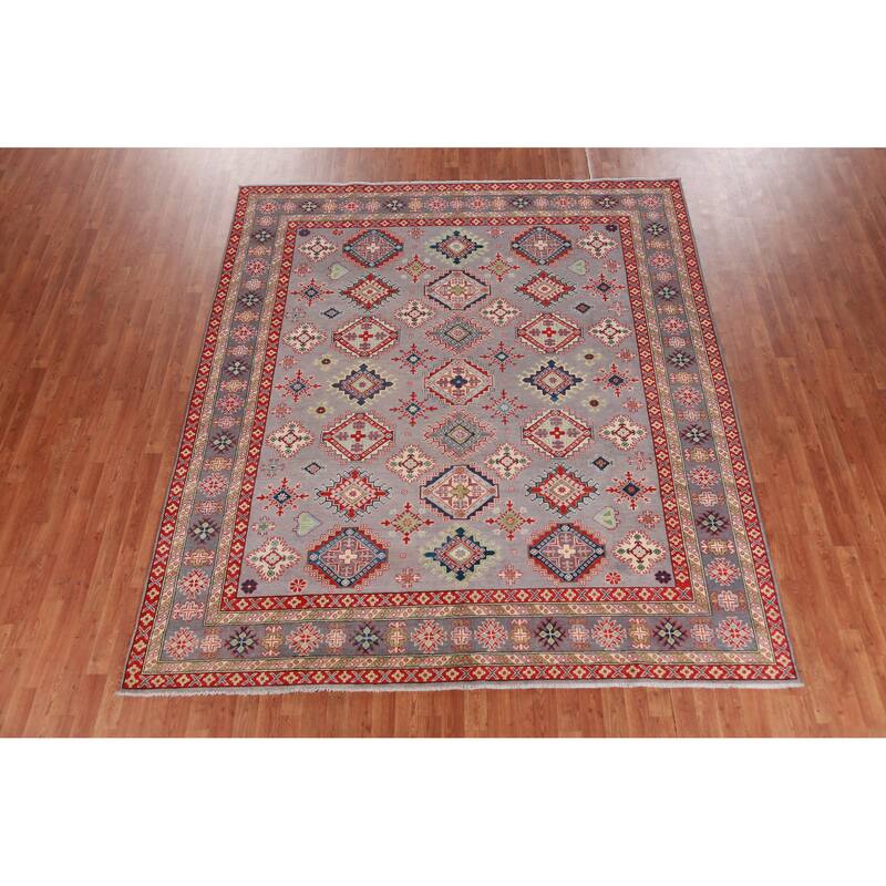 Hand Knotted Oriental 100% Wool Carpet Traditional All-Over Greys & Charcoal Kazak Area Rug - 9' 0'' X 8' 3''