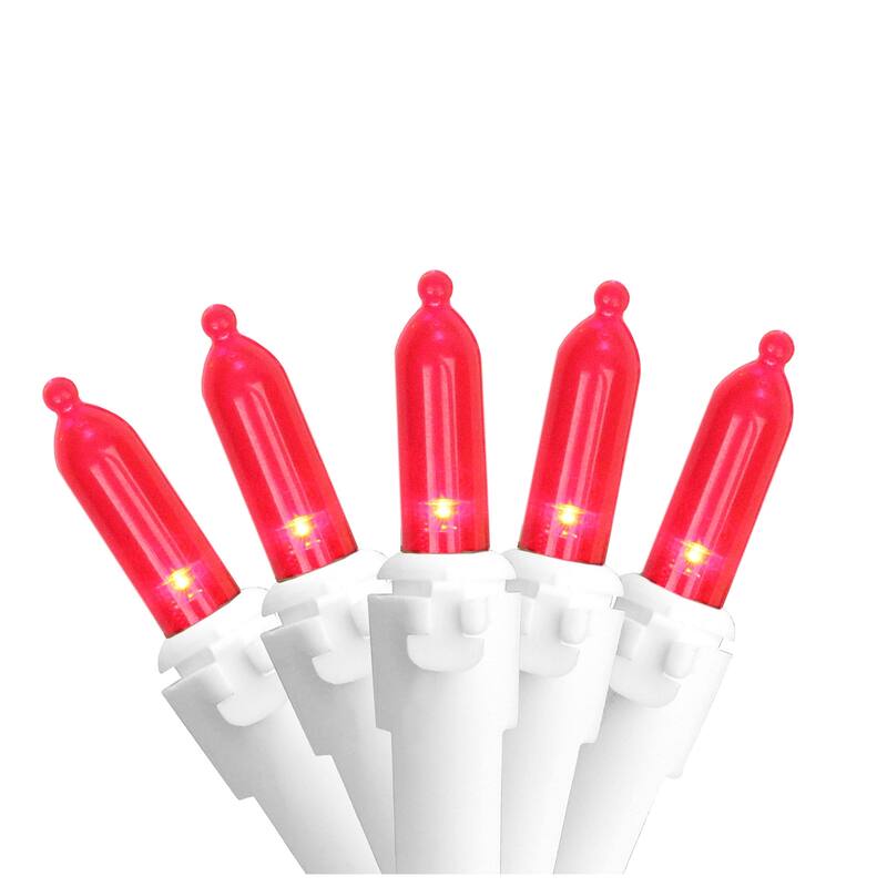 50 LED Mini Christmas Lights - 16.25 ft White Wire - 16.25' - Red