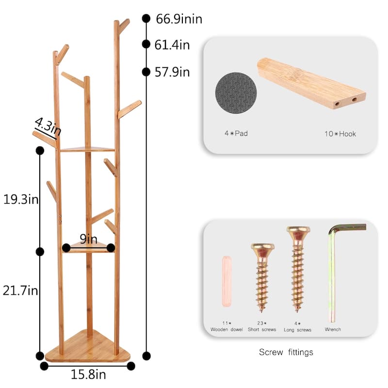 Solid Wood Floor Standing Hat Coat Hanger Storage Rack