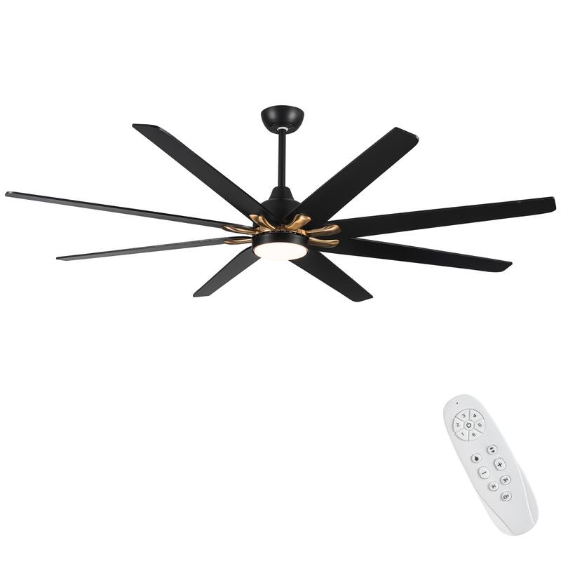 YUHAO 84 In. Indoor/Outdoor Modern Industrial Large Windmill Aluminum Blade Ceiling Fans With Lights, Quiet DC Motor and Remote