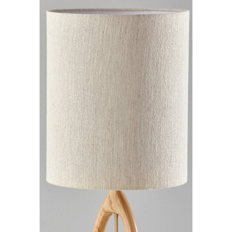 Wood Fabric Drum Shade Table Lamp with Geometric Base and Socket Switch - 10” x 10” x 27.5” (D x W x H)