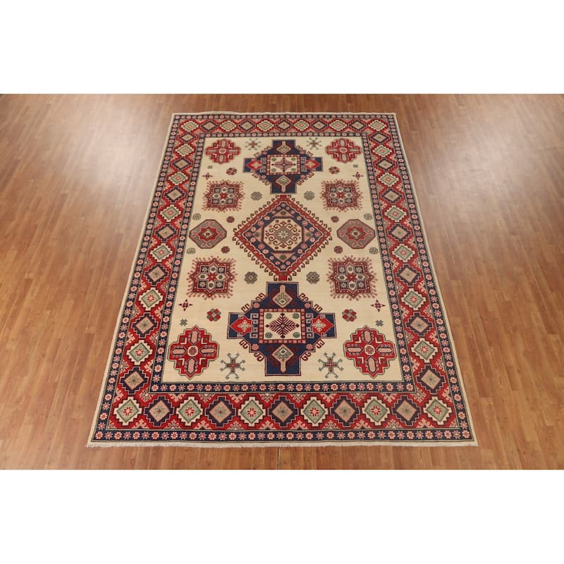 Kazak Oriental Area Rug Hand-Knotted Geometric Wool Carpet - 8'4"x 11'8"