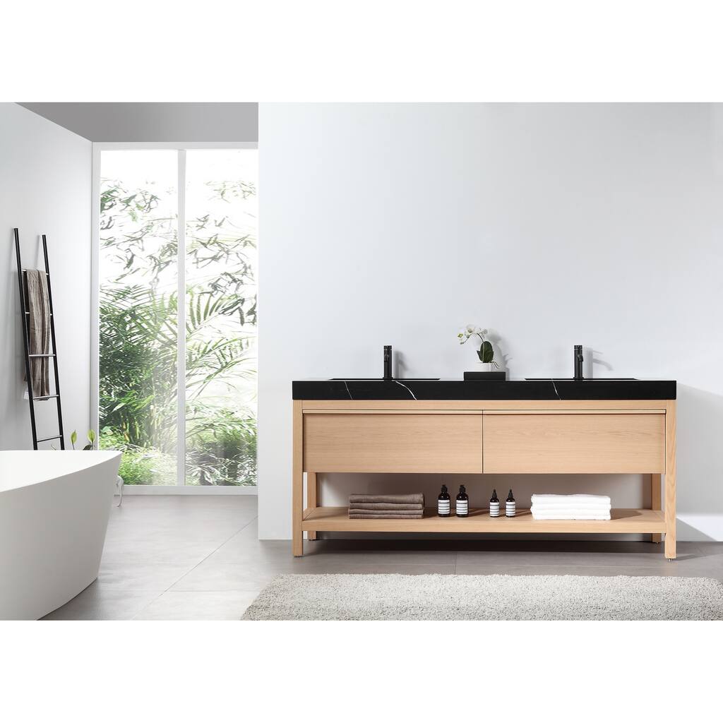 BIOS 72" Chestnut/Whitewash Freestanding Modern Bathroom Vanity Set