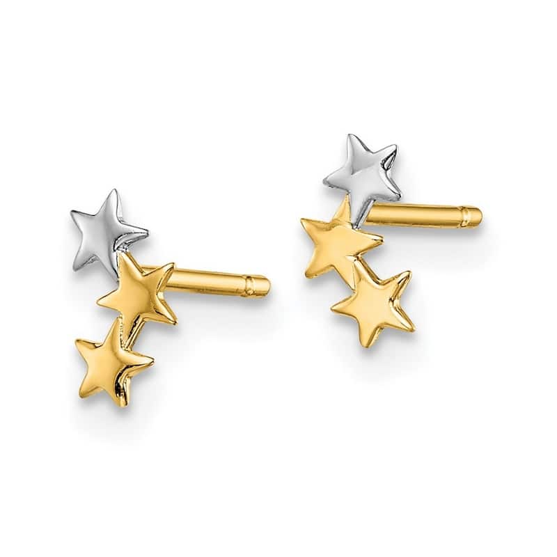 Curata 14k Yellow Gold and White Rhodium 3 star Post Earrings - 6.95mm
