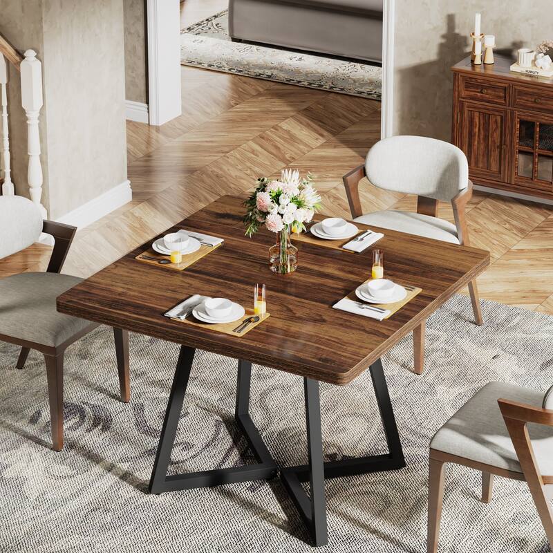 31.5” Square Dining Table for 4 with Metal Base for Dining Room