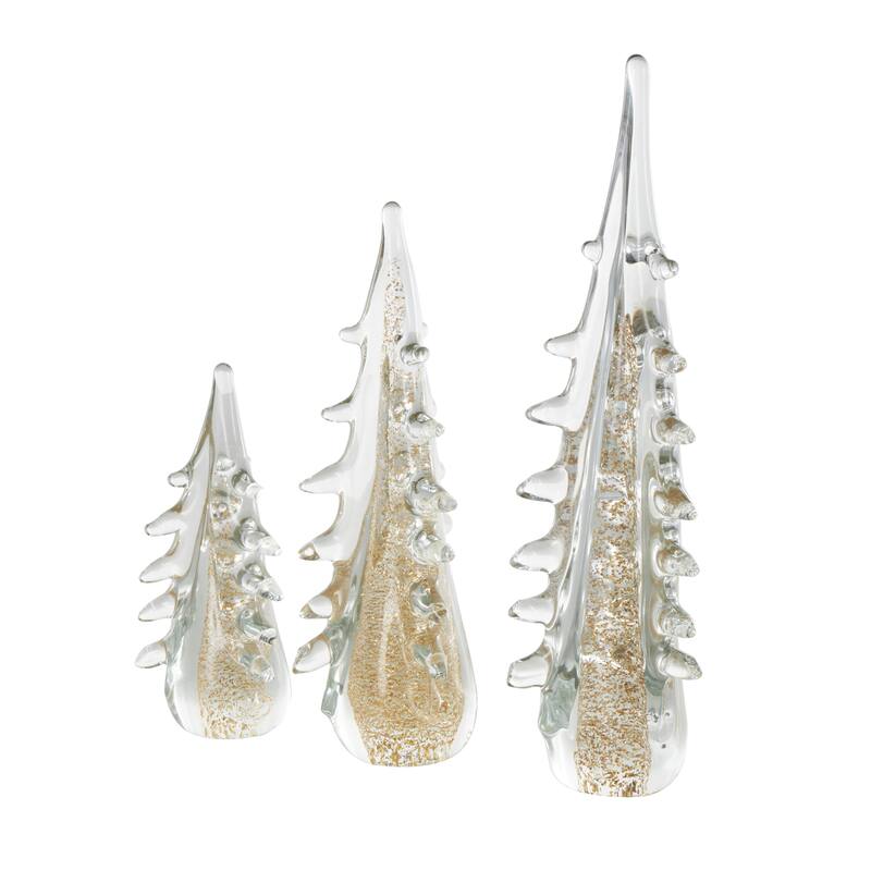 Glass Tree Dimensional Sculpture with Gold Flake Accents - Set of 3 Gold - Roche River Decor - 4"W x 4"L x 15"H